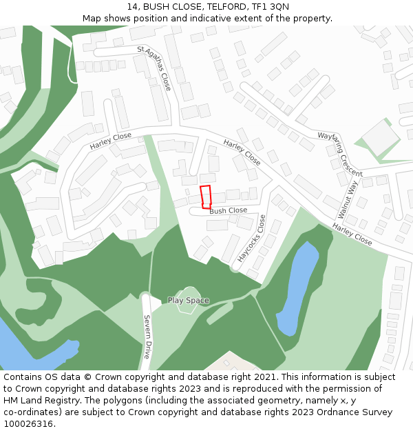 14, BUSH CLOSE, TELFORD, TF1 3QN: Location map and indicative extent of plot