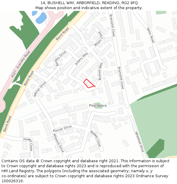 14, BUSHELL WAY, ARBORFIELD, READING, RG2 9FQ: Location map and indicative extent of plot
