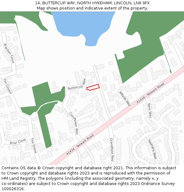 14, BUTTERCUP WAY, NORTH HYKEHAM, LINCOLN, LN6 9FX: Location map and indicative extent of plot