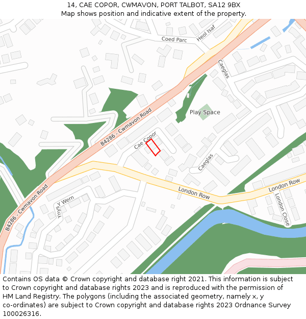 14, CAE COPOR, CWMAVON, PORT TALBOT, SA12 9BX: Location map and indicative extent of plot
