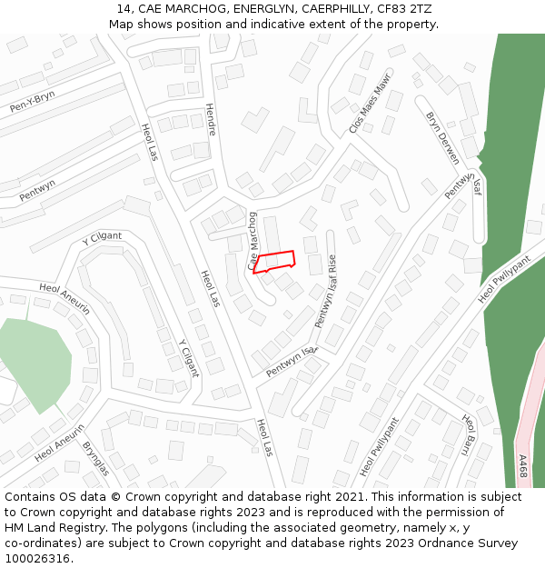 14, CAE MARCHOG, ENERGLYN, CAERPHILLY, CF83 2TZ: Location map and indicative extent of plot