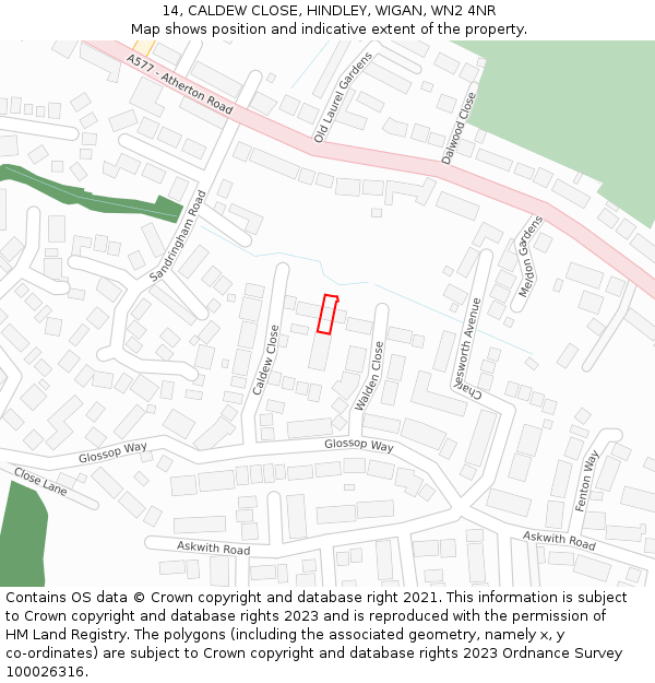 14, CALDEW CLOSE, HINDLEY, WIGAN, WN2 4NR: Location map and indicative extent of plot
