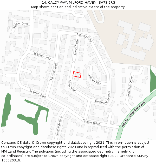 14, CALDY WAY, MILFORD HAVEN, SA73 2RG: Location map and indicative extent of plot