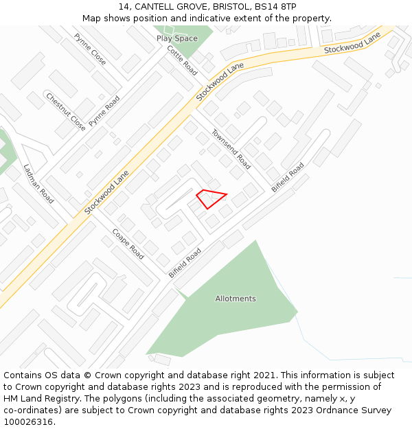 14, CANTELL GROVE, BRISTOL, BS14 8TP: Location map and indicative extent of plot