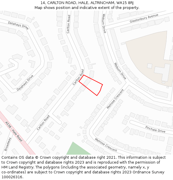 14, CARLTON ROAD, HALE, ALTRINCHAM, WA15 8RJ: Location map and indicative extent of plot