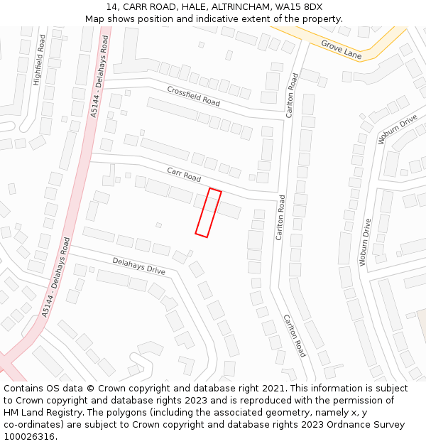 14, CARR ROAD, HALE, ALTRINCHAM, WA15 8DX: Location map and indicative extent of plot