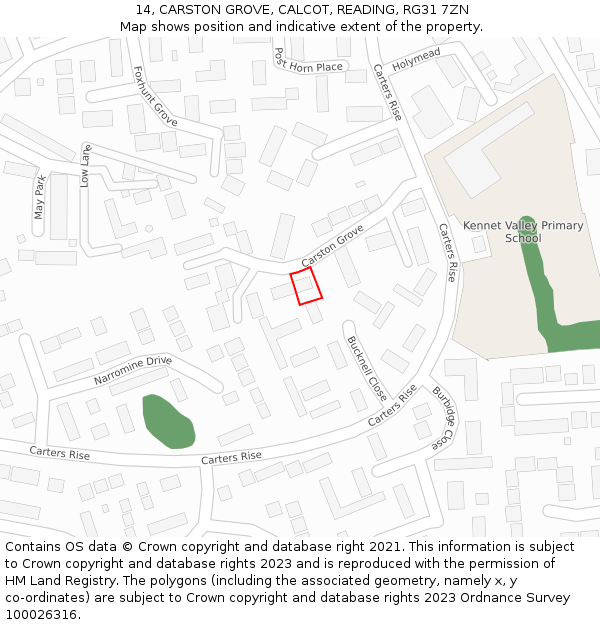 14, CARSTON GROVE, CALCOT, READING, RG31 7ZN: Location map and indicative extent of plot