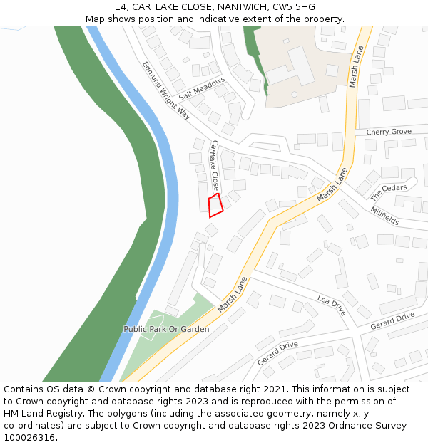 14, CARTLAKE CLOSE, NANTWICH, CW5 5HG: Location map and indicative extent of plot