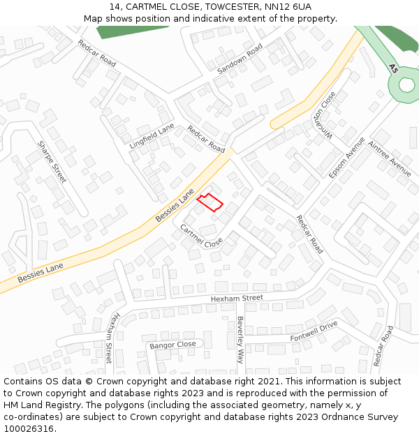 14, CARTMEL CLOSE, TOWCESTER, NN12 6UA: Location map and indicative extent of plot