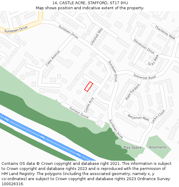 14, CASTLE ACRE, STAFFORD, ST17 9YU: Location map and indicative extent of plot