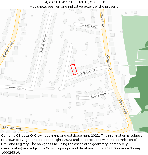 14, CASTLE AVENUE, HYTHE, CT21 5HD: Location map and indicative extent of plot