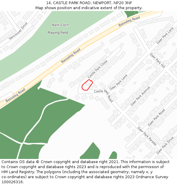 14, CASTLE PARK ROAD, NEWPORT, NP20 3NF: Location map and indicative extent of plot