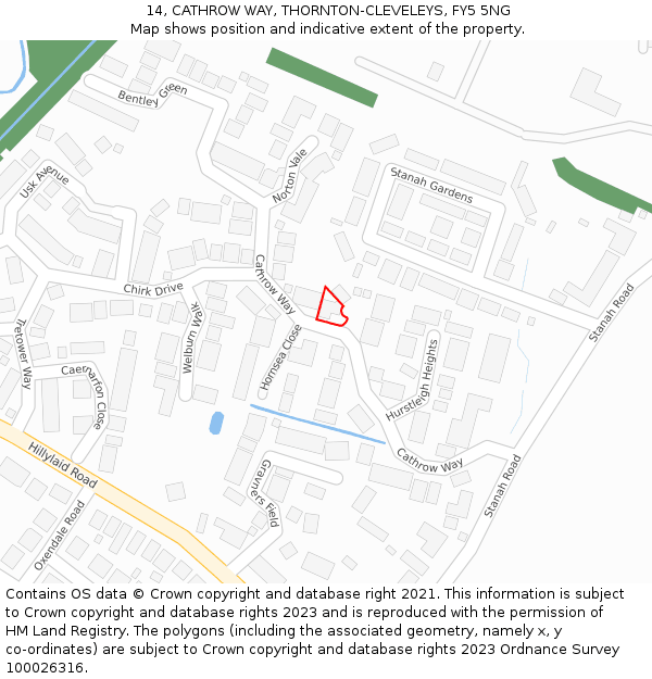 14, CATHROW WAY, THORNTON-CLEVELEYS, FY5 5NG: Location map and indicative extent of plot