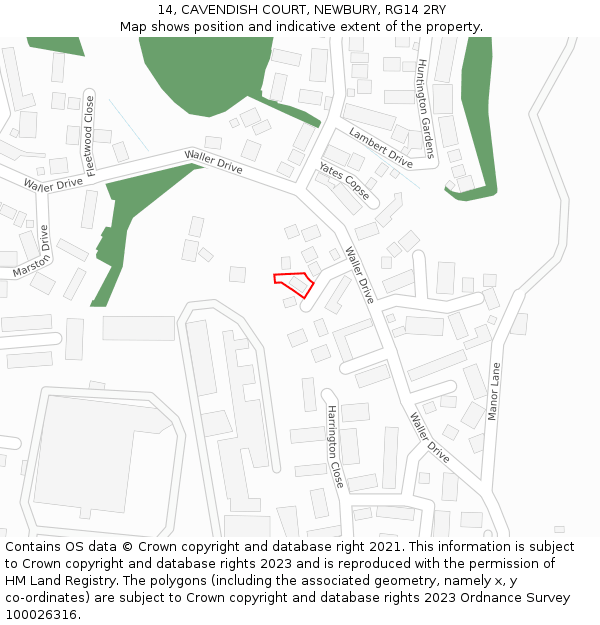 14, CAVENDISH COURT, NEWBURY, RG14 2RY: Location map and indicative extent of plot