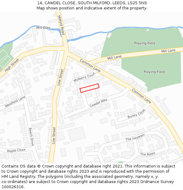 14, CAWDEL CLOSE, SOUTH MILFORD, LEEDS, LS25 5NS: Location map and indicative extent of plot