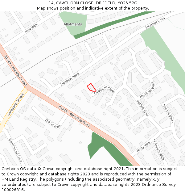 14, CAWTHORN CLOSE, DRIFFIELD, YO25 5PG: Location map and indicative extent of plot