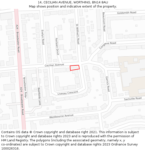14, CECILIAN AVENUE, WORTHING, BN14 8AU: Location map and indicative extent of plot