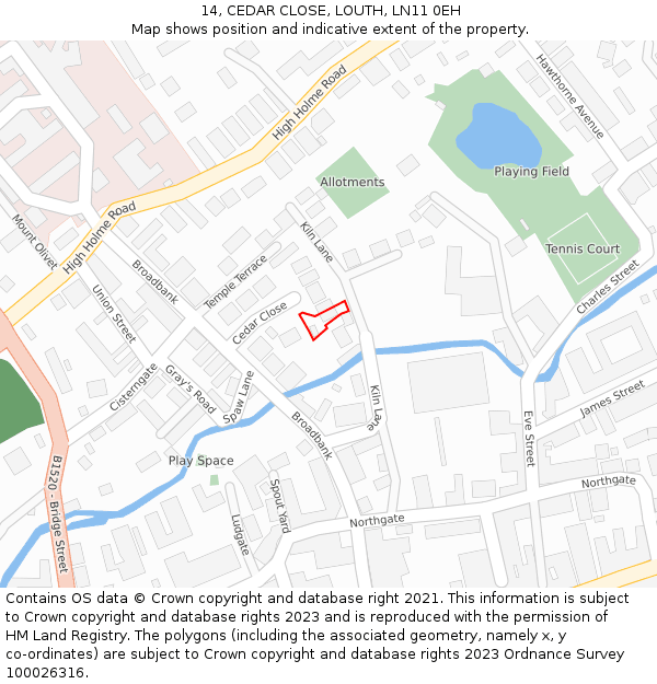 14, CEDAR CLOSE, LOUTH, LN11 0EH: Location map and indicative extent of plot