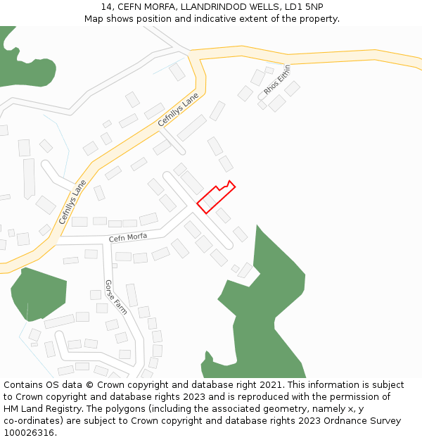 14, CEFN MORFA, LLANDRINDOD WELLS, LD1 5NP: Location map and indicative extent of plot