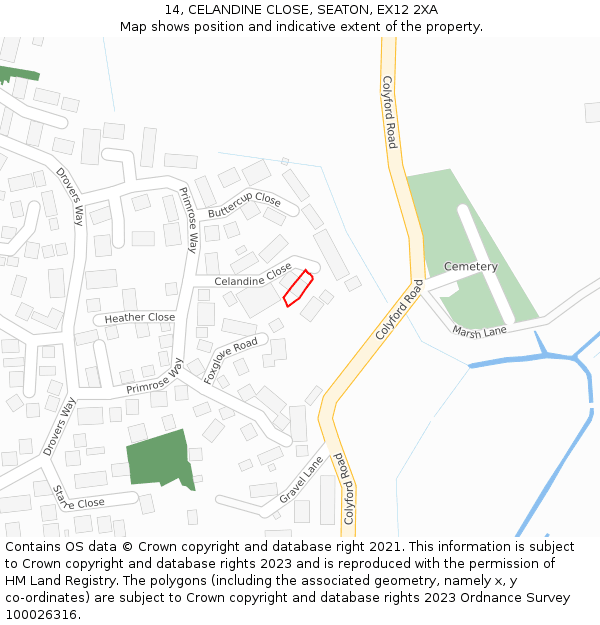 14, CELANDINE CLOSE, SEATON, EX12 2XA: Location map and indicative extent of plot