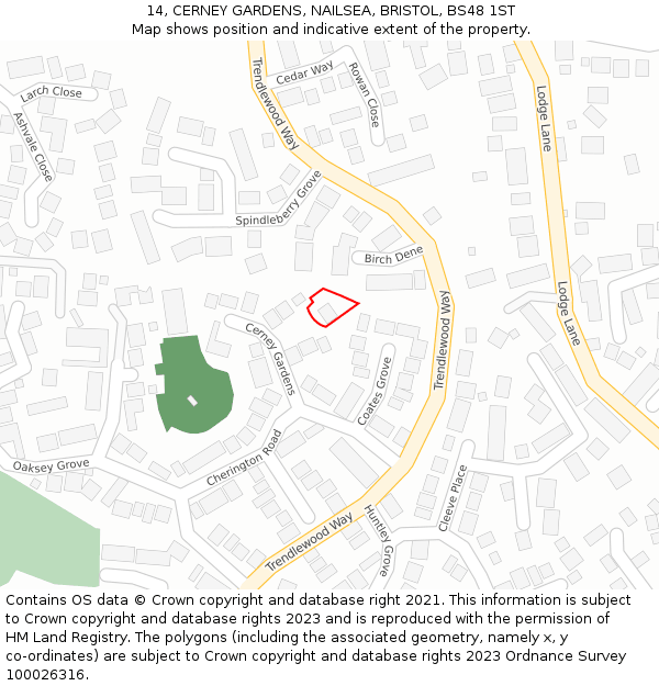 14, CERNEY GARDENS, NAILSEA, BRISTOL, BS48 1ST: Location map and indicative extent of plot