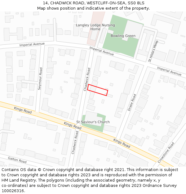 14, CHADWICK ROAD, WESTCLIFF-ON-SEA, SS0 8LS: Location map and indicative extent of plot