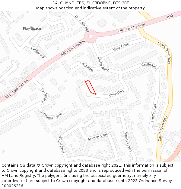 14, CHANDLERS, SHERBORNE, DT9 3RT: Location map and indicative extent of plot