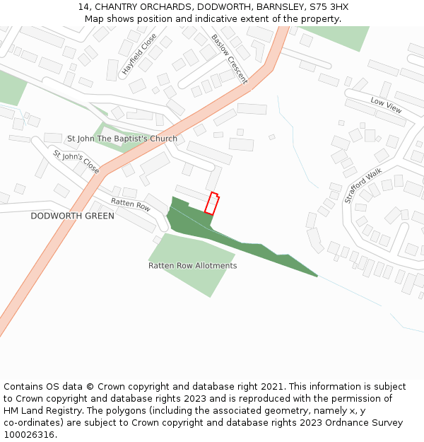 14, CHANTRY ORCHARDS, DODWORTH, BARNSLEY, S75 3HX: Location map and indicative extent of plot