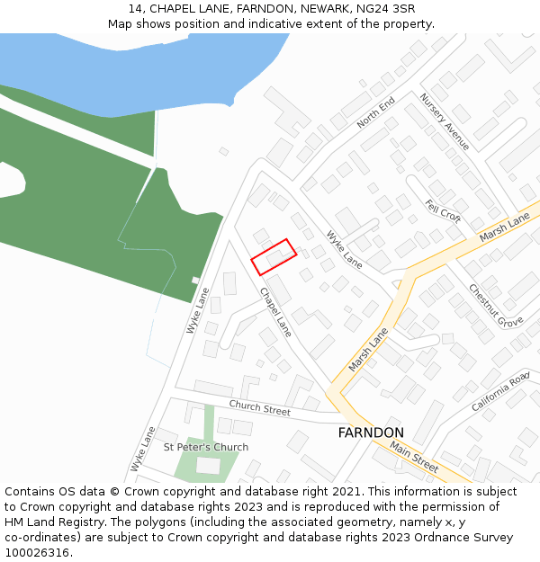 14, CHAPEL LANE, FARNDON, NEWARK, NG24 3SR: Location map and indicative extent of plot