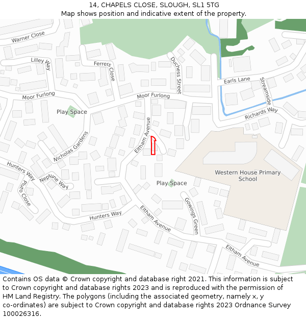 14, CHAPELS CLOSE, SLOUGH, SL1 5TG: Location map and indicative extent of plot