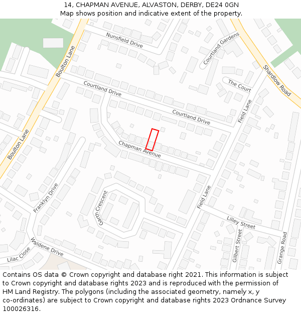 14, CHAPMAN AVENUE, ALVASTON, DERBY, DE24 0GN: Location map and indicative extent of plot