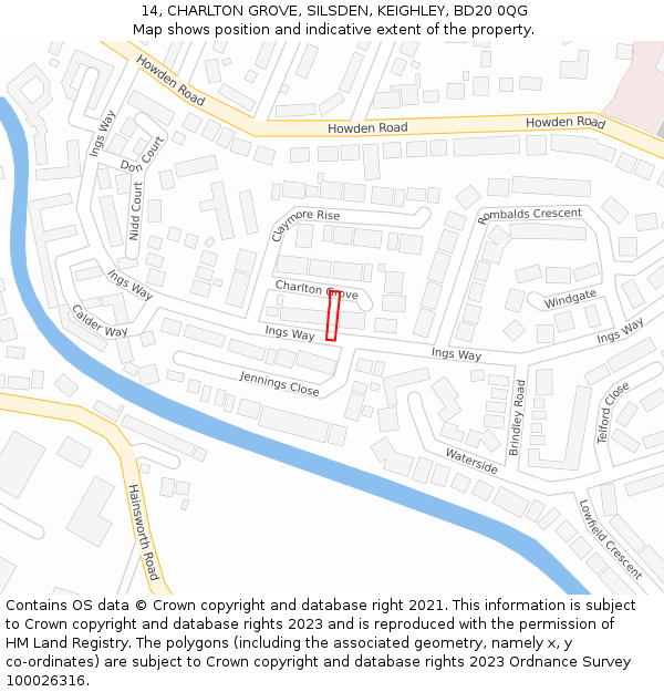 14, CHARLTON GROVE, SILSDEN, KEIGHLEY, BD20 0QG: Location map and indicative extent of plot