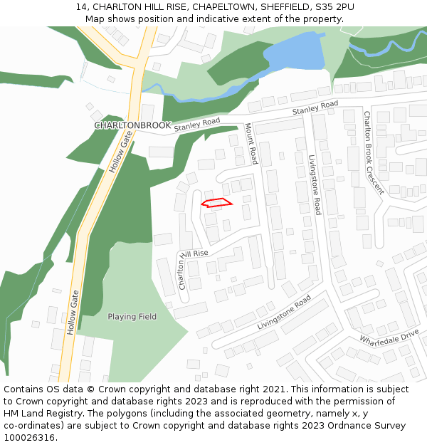 14, CHARLTON HILL RISE, CHAPELTOWN, SHEFFIELD, S35 2PU: Location map and indicative extent of plot