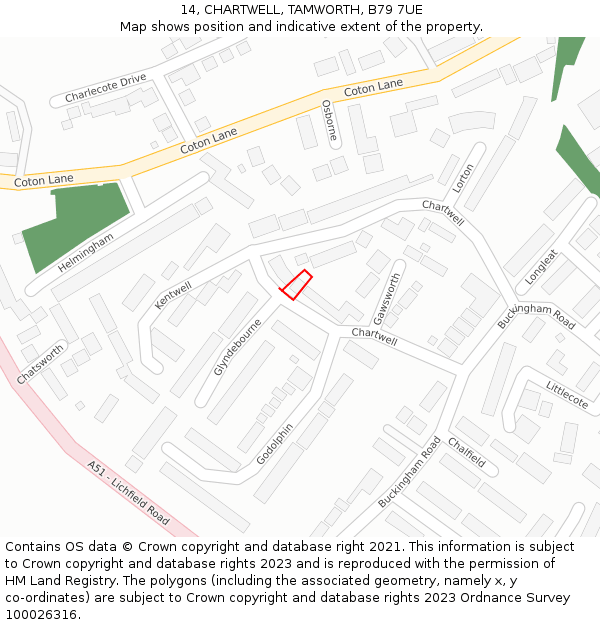 14, CHARTWELL, TAMWORTH, B79 7UE: Location map and indicative extent of plot