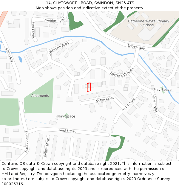 14, CHATSWORTH ROAD, SWINDON, SN25 4TS: Location map and indicative extent of plot