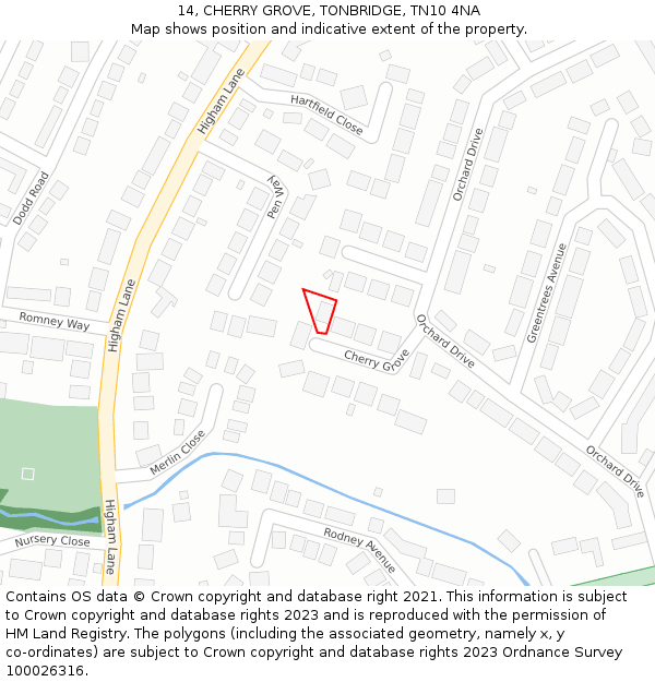 14, CHERRY GROVE, TONBRIDGE, TN10 4NA: Location map and indicative extent of plot
