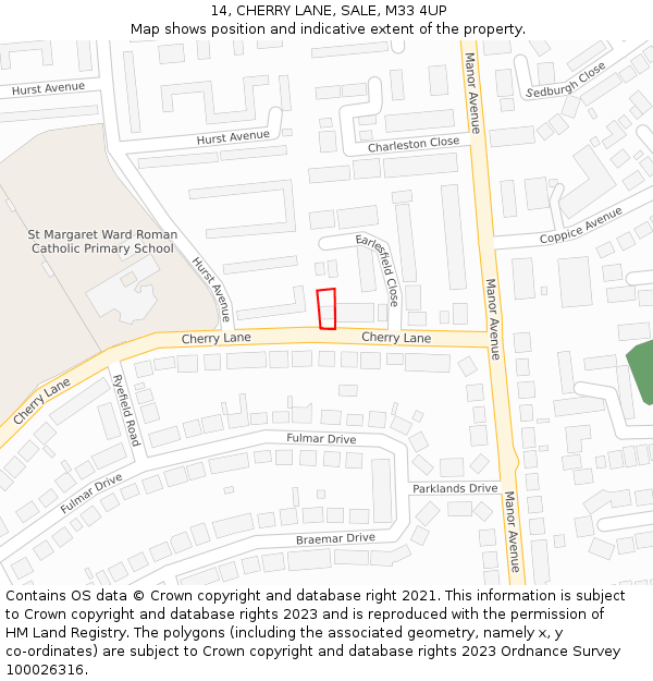 14, CHERRY LANE, SALE, M33 4UP: Location map and indicative extent of plot