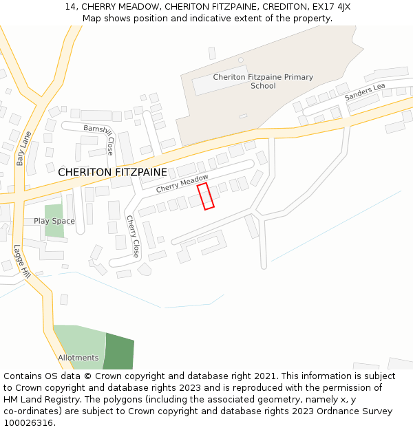 14, CHERRY MEADOW, CHERITON FITZPAINE, CREDITON, EX17 4JX: Location map and indicative extent of plot