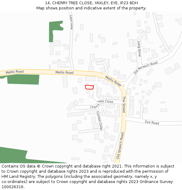 14, CHERRY TREE CLOSE, YAXLEY, EYE, IP23 8DH: Location map and indicative extent of plot
