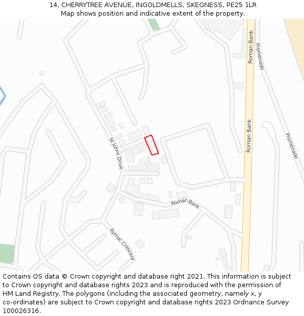 14, CHERRYTREE AVENUE, INGOLDMELLS, SKEGNESS, PE25 1LR: Location map and indicative extent of plot