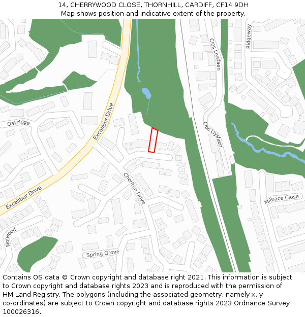 14, CHERRYWOOD CLOSE, THORNHILL, CARDIFF, CF14 9DH: Location map and indicative extent of plot