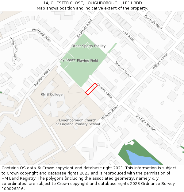 14, CHESTER CLOSE, LOUGHBOROUGH, LE11 3BD: Location map and indicative extent of plot