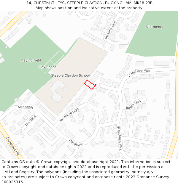14, CHESTNUT LEYS, STEEPLE CLAYDON, BUCKINGHAM, MK18 2RR: Location map and indicative extent of plot