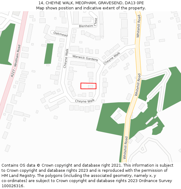 14, CHEYNE WALK, MEOPHAM, GRAVESEND, DA13 0PE: Location map and indicative extent of plot