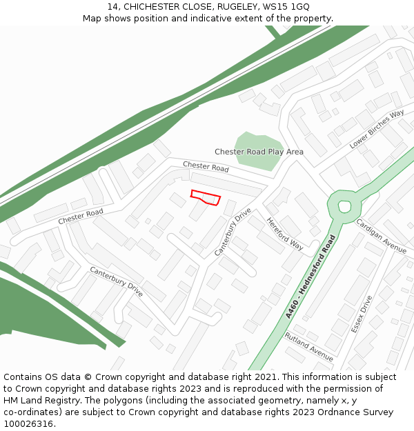 14, CHICHESTER CLOSE, RUGELEY, WS15 1GQ: Location map and indicative extent of plot