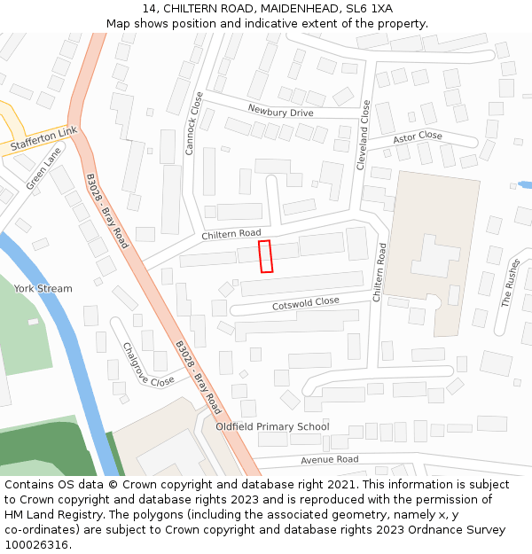 14, CHILTERN ROAD, MAIDENHEAD, SL6 1XA: Location map and indicative extent of plot