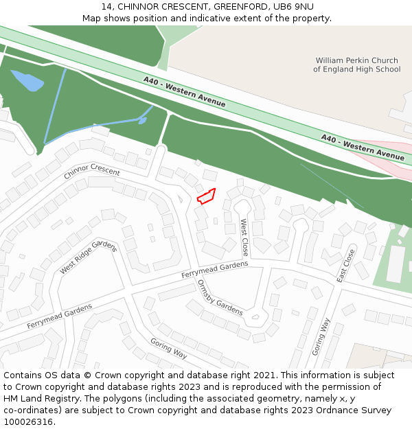 14, CHINNOR CRESCENT, GREENFORD, UB6 9NU: Location map and indicative extent of plot