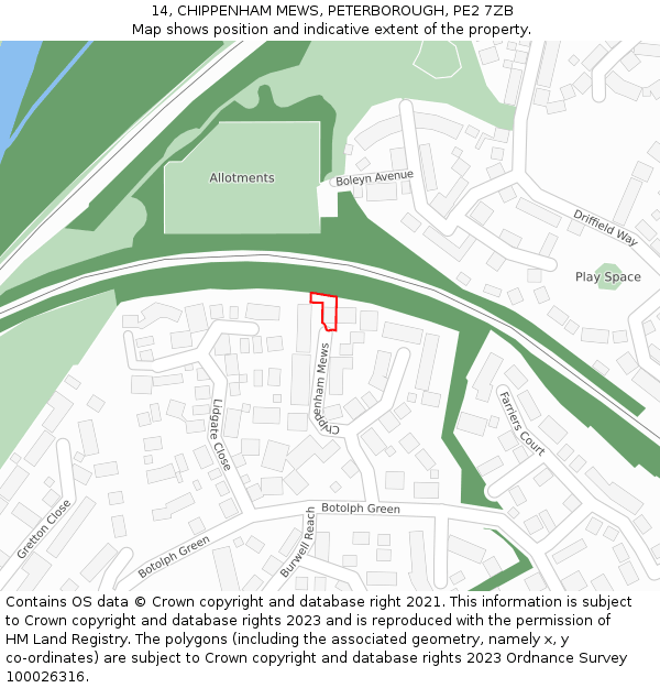 14, CHIPPENHAM MEWS, PETERBOROUGH, PE2 7ZB: Location map and indicative extent of plot