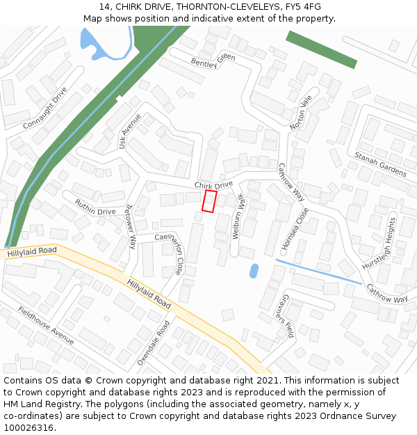 14, CHIRK DRIVE, THORNTON-CLEVELEYS, FY5 4FG: Location map and indicative extent of plot