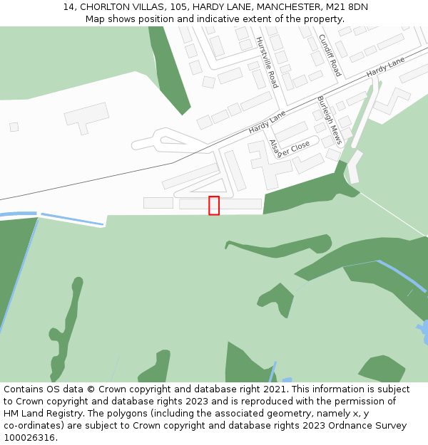 14, CHORLTON VILLAS, 105, HARDY LANE, MANCHESTER, M21 8DN: Location map and indicative extent of plot